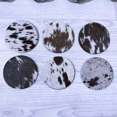 Cowhide coasters brown white black 10x10cm