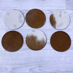 Cowhide coasters brown white 10x10cm