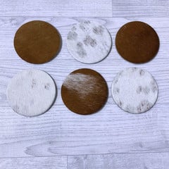 Cowhide coasters brown white 10x10cm