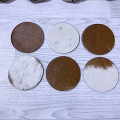 Cowhide coasters brown white 10x10cm