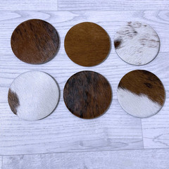 Cowhide coasters brown black white 10x10cm