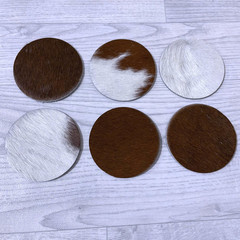 Cowhide coasters brown white 10x10cm