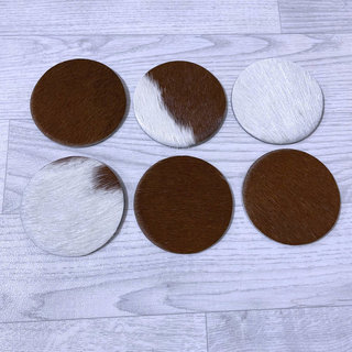 Koeienhuid onderzetters bruin wit 10x10cm