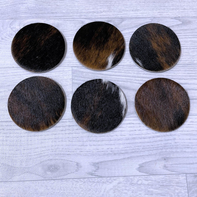 Buy cowhide coasters brown white black 10x10cm