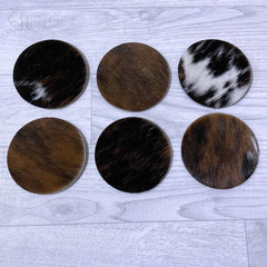 Cowhide coasters brown white black 10x10cm