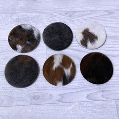 Cowhide coasters brown white black 10x10cm