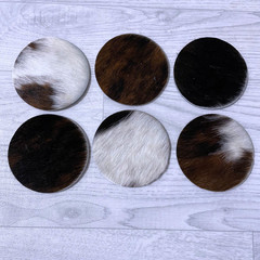 Cowhide coasters brown white black 10x10cm