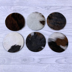 Cowhide coasters brown white black 10x10cm