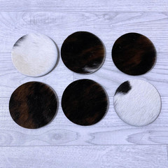 Cowhide coasters brown white black 10x10cm