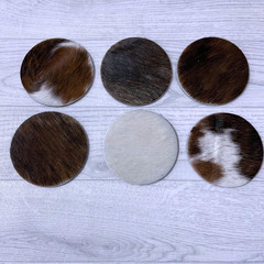 Cowhide coasters brown white black 10x10cm