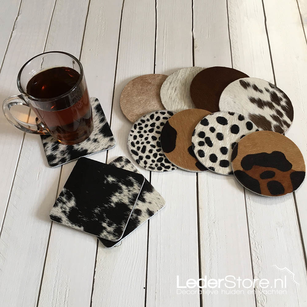 Buy cowhide coasters normandier brown black white 10x10cm