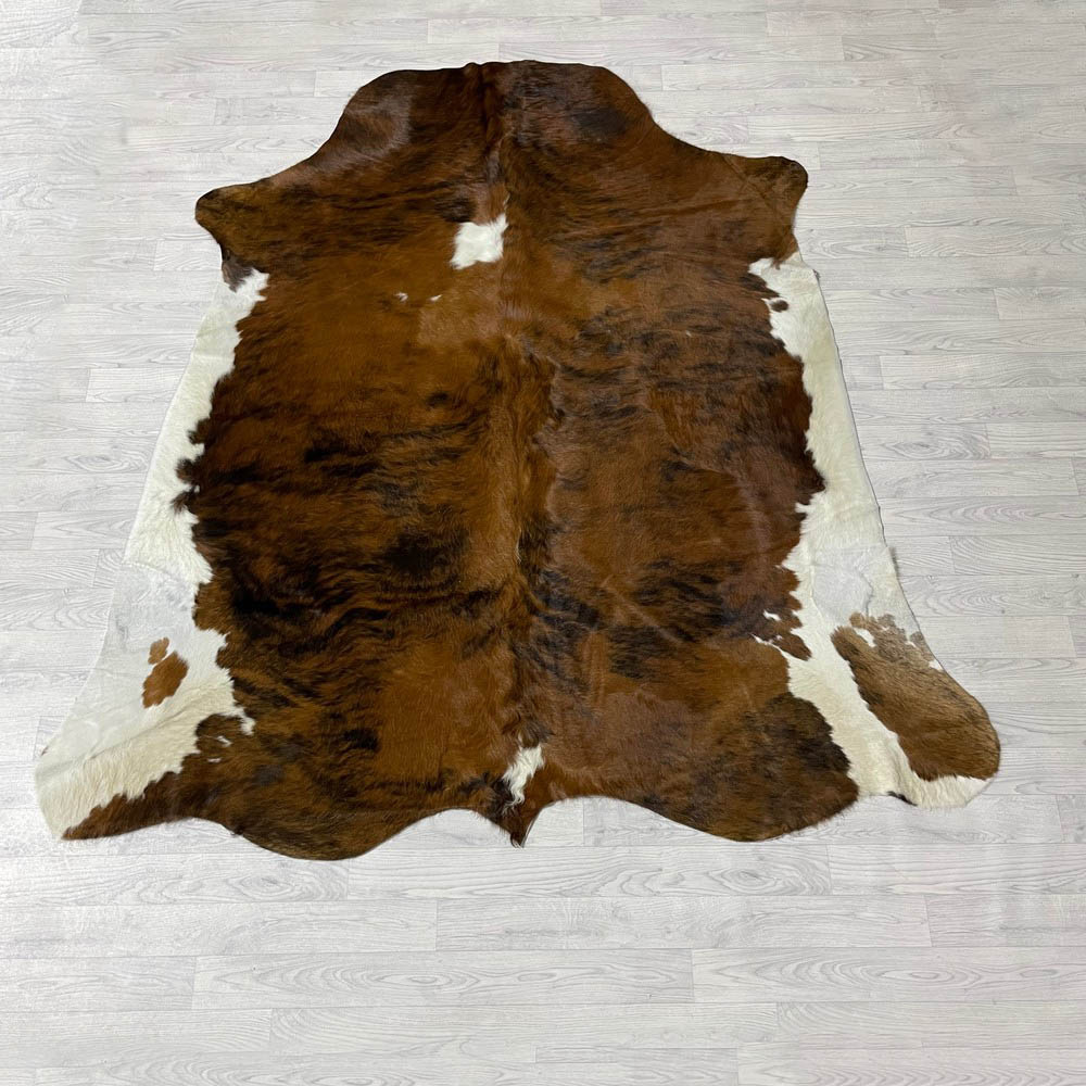 Lederstore Koeienhuid bruin zwart wit tricolor Normandier 220x205cm M/L
