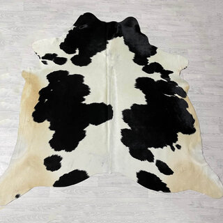 Koeienhuid zwart wit beige 240x235cm
