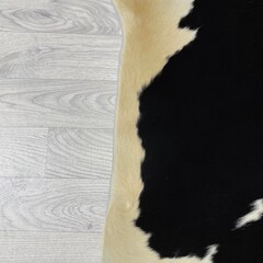 Koeienhuid zwart wit beige 210x210cm