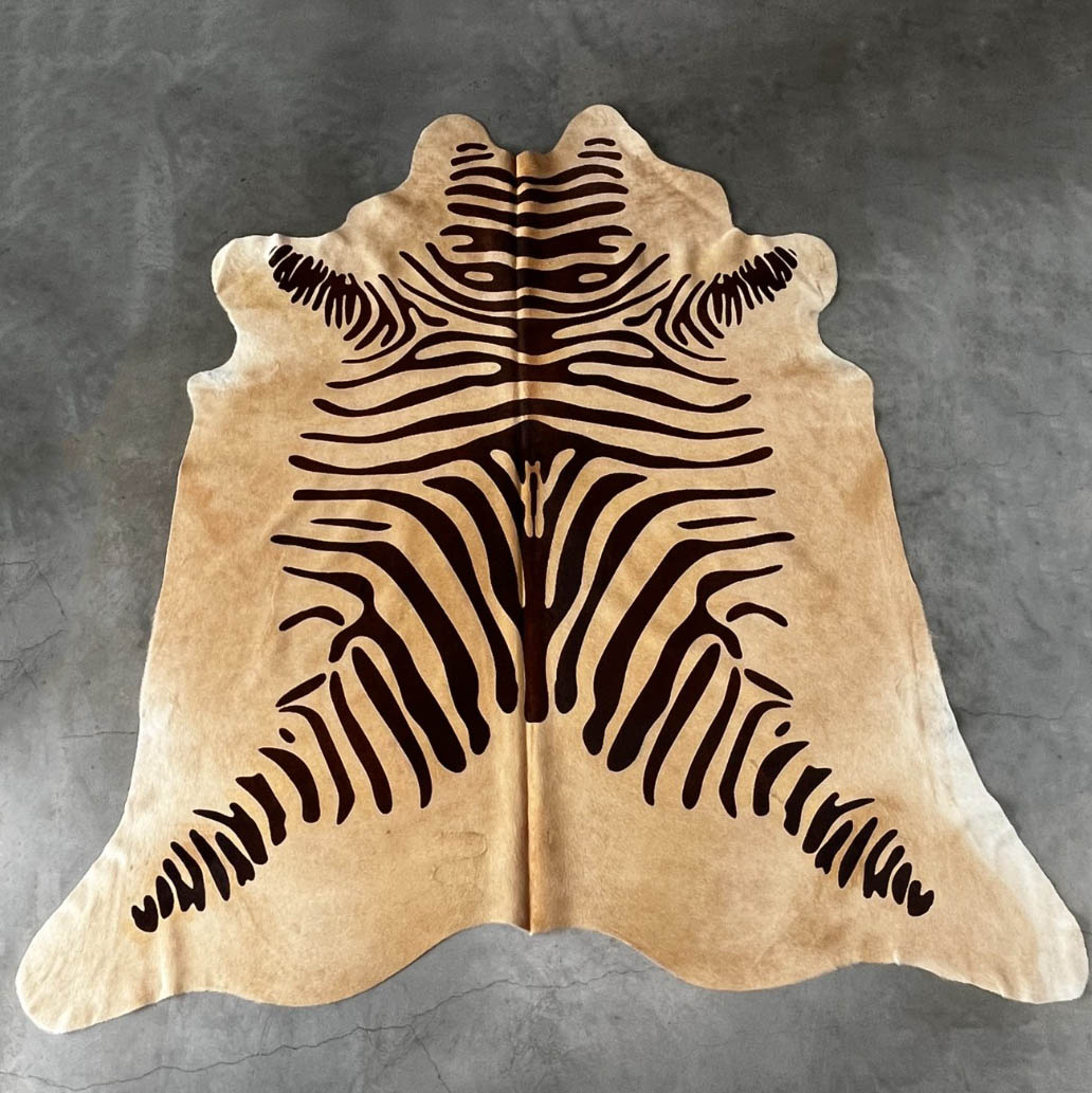 Lederstore Koeienhuid zebraprint beige bruin