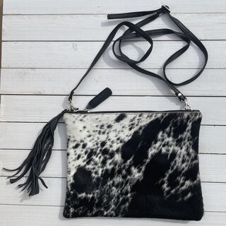 Tas Gemma koeienhuid zwart wit 29x23cm