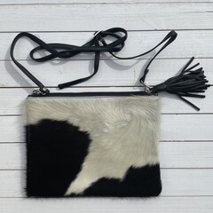 Tas Gemma koeienhuid zwart wit 29x23cm