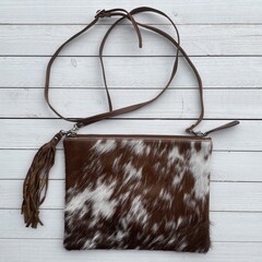 Tas Gemma koeienhuid bruin wit 29x23cm