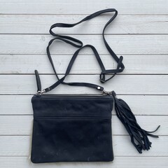 Tas Mickey koeienhuid (Nguni) struisvogel creme blauw 25x20cm