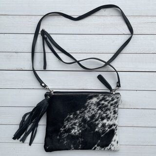 Tas Mickey koeienhuid (Nguni) zwart wit 25x20cm