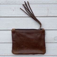 Tas Kim koeienhuid (Nguni) bruin wit 16x12cm