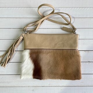 Tas Gemma 29x23cm springbok natural springbok leather top beige