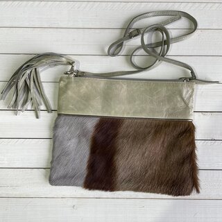 Tas Gemma 29x23cm springbok grijs springbok leather top bruin