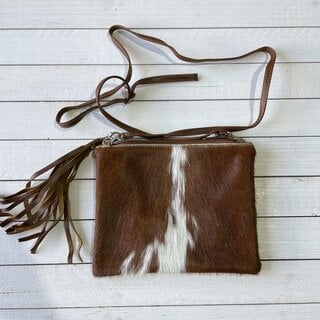 Tas Mickey koeienhuid (Nguni) bruin wit 25x20cm