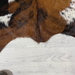 Koeienhuid tricolor bruin zwart wit Normandiër 240x225cm XL