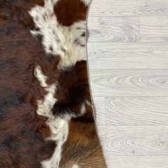 Koeienhuid tricolor bruin zwart wit Normandiër 215x210cm M/L