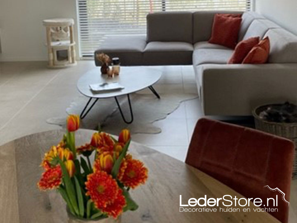 Kuhfell grau-weiß im Wohnzimmer von Heidi 3