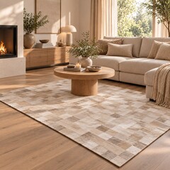 Koeienhuid patchwork vloerkleed champagne beige 180x120cm