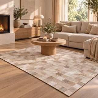 Koeienhuid patchwork vloerkleed champagne beige 180x120cm