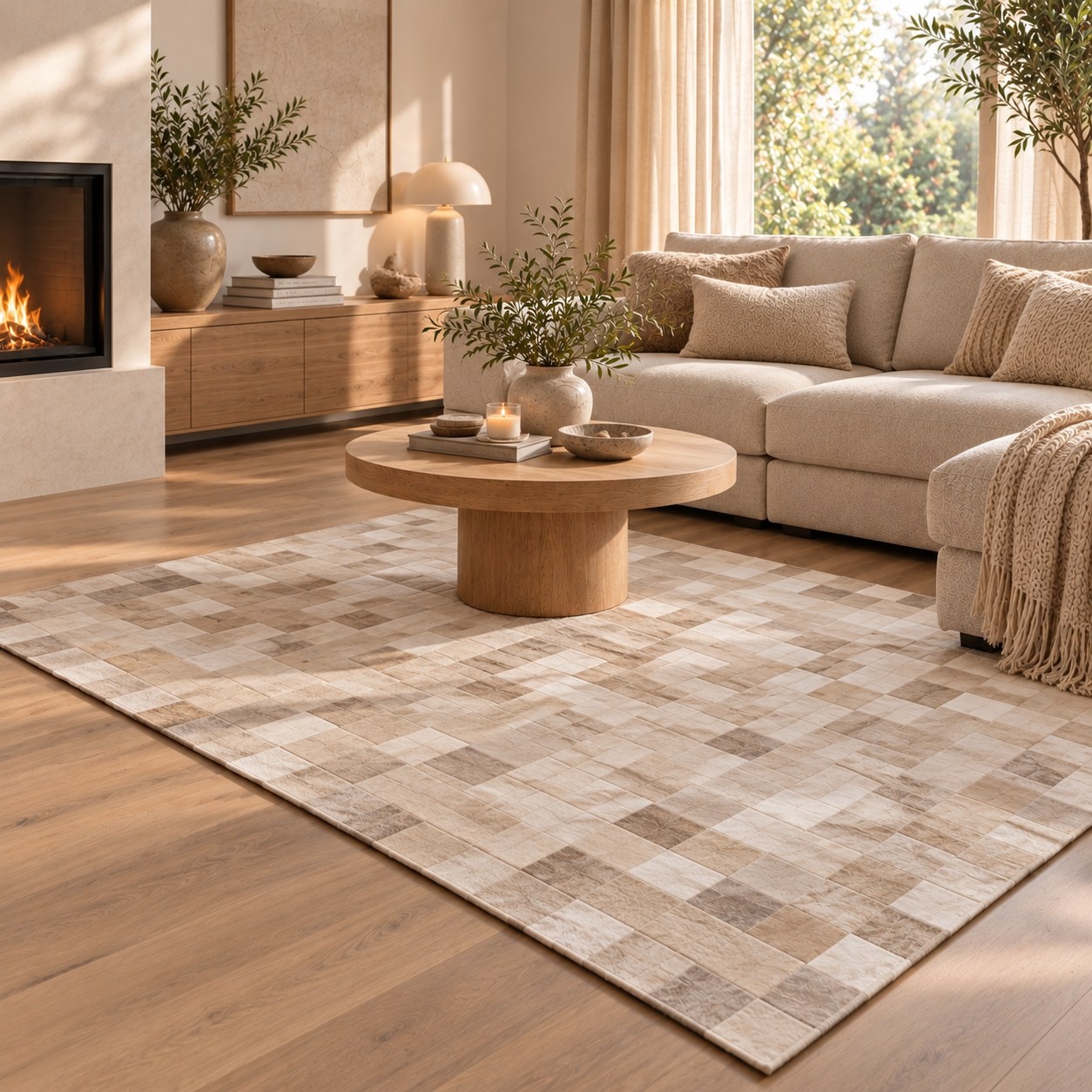 Koeienhuid patchwork vloerkleed champagne beige 180x120cm