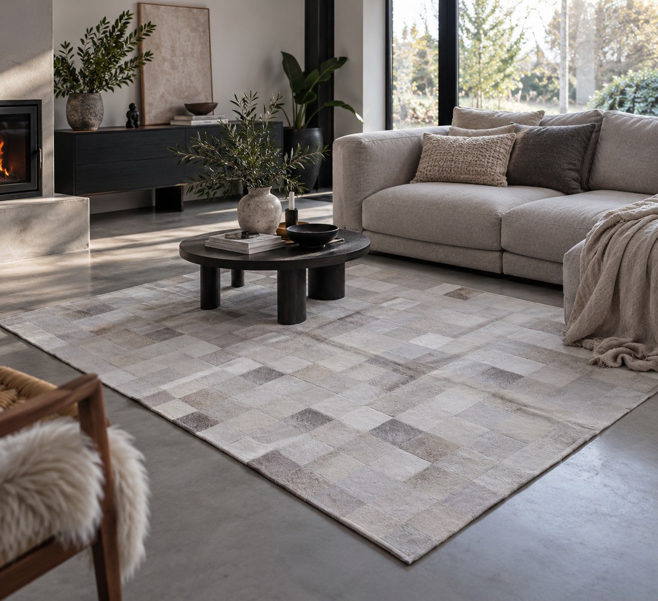 Koeienhuid patchwork vloerkleed grijs 180x120cm
