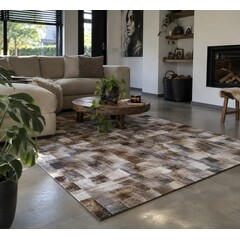 Koeienhuid patchwork vloerkleed grijsbruin 180x120cm