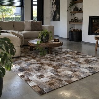 Koeienhuid patchwork vloerkleed grijsbruin 180x120cm