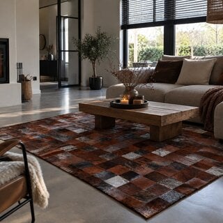Koeienhuid patchwork vloerkleed bruin 180x120cm
