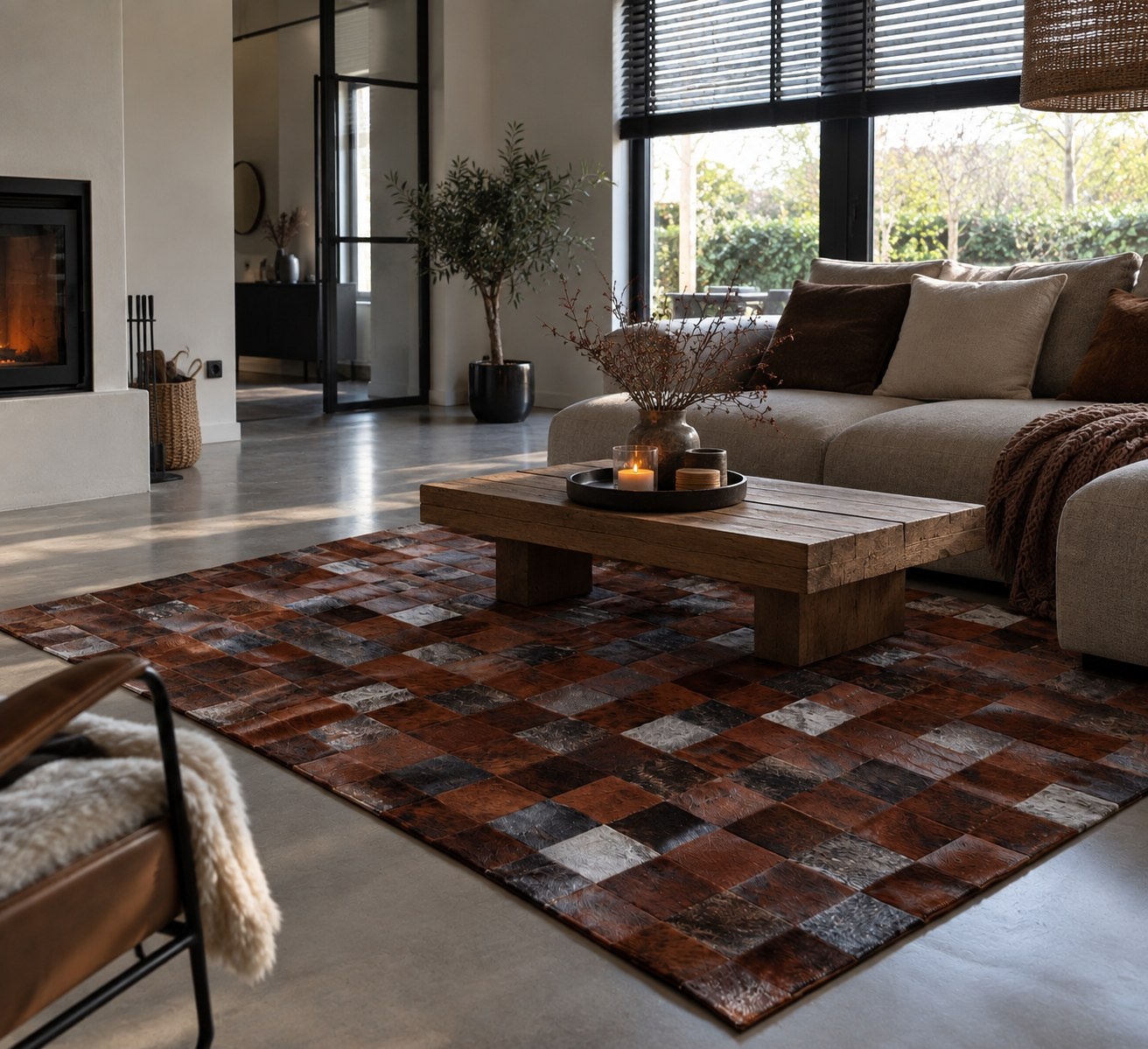 Koeienhuid patchwork vloerkleed bruin 180x120cm