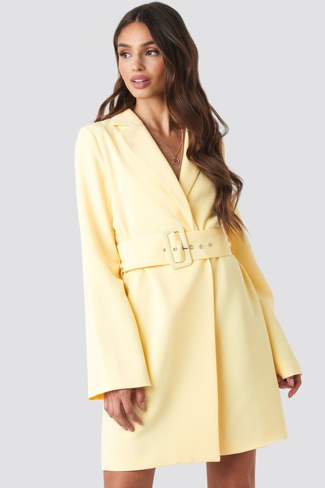 Wilson Wide Sleeve Belted Blazer Dress Yellow
