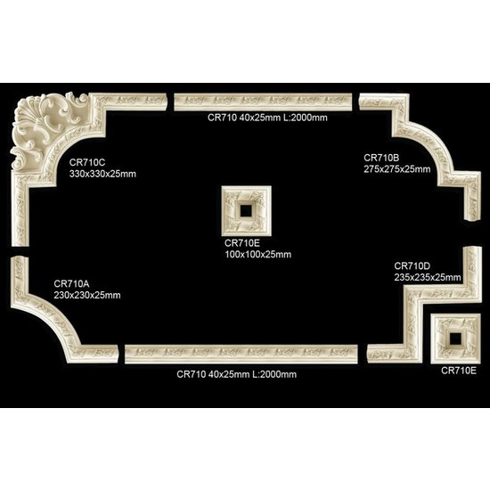 Grand Decor CR710B hoekbochten (275 x 275 mm), polyurethaan, set (4 hoeken)