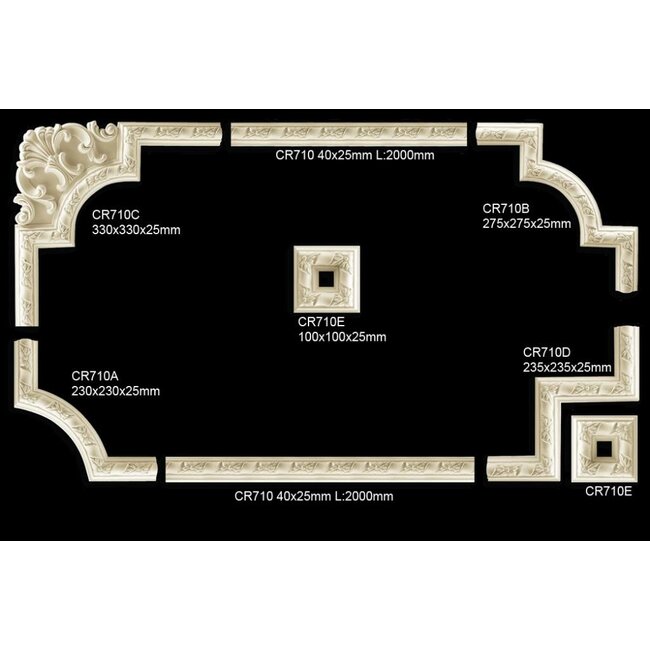 Grand Decor CR710B hoekbochten (275 x 275 mm), polyurethaan, set (4 hoeken)