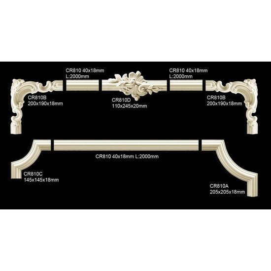 Grand Decor CR810D Sierstukjes (110 x 245 mm), polyurethaan, set (4 stuks)