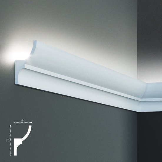 Tesori Polyurethaan - LED sierlijst voor indirecte verlichting, KF701 (70 x 40 mm), lengte 2 m