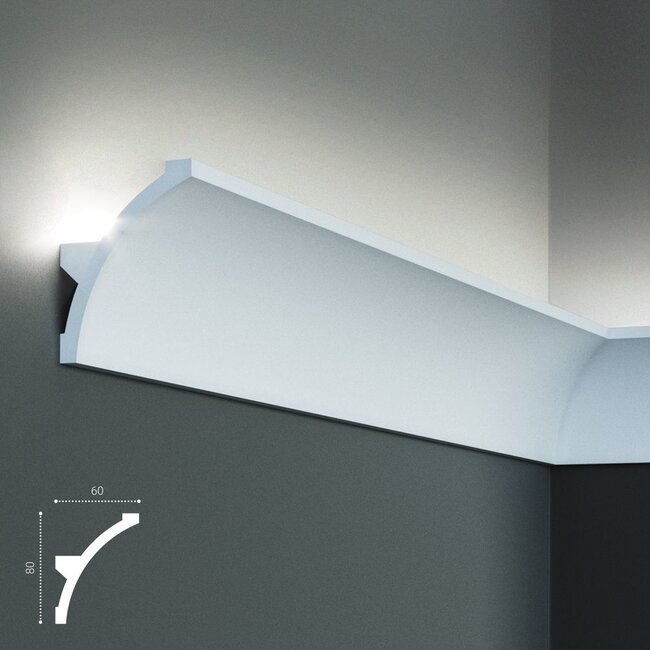 Tesori Polyurethane LED moulding for indirect lighting, KF702 (80 x 60 mm), length 2 m