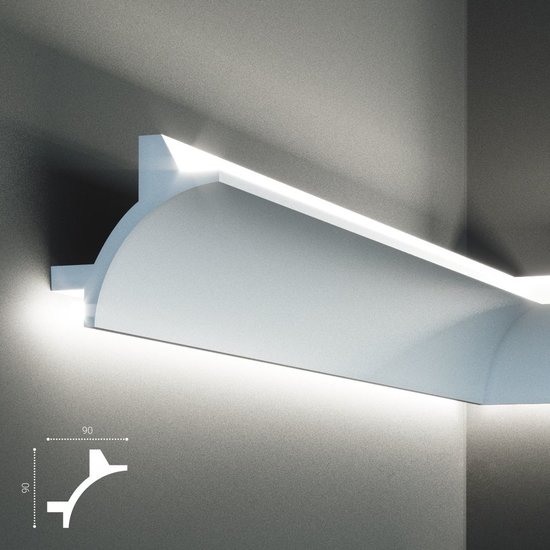 Tesori Polyurethaan - LED sierlijst voor indirecte verlichting, KF703 (90 x 90 mm), lengte 2 m