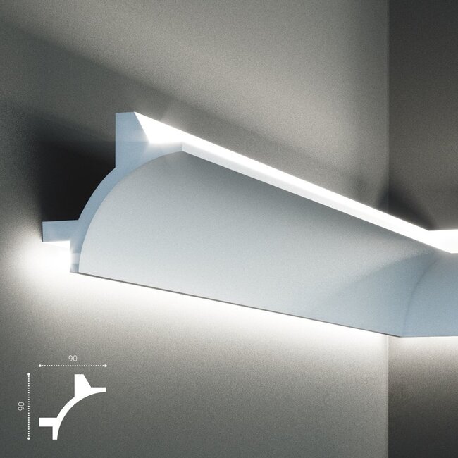 Tesori Polyurethane LED moulding for indirect lighting, KF703 (90 x 90 mm), length 2 m