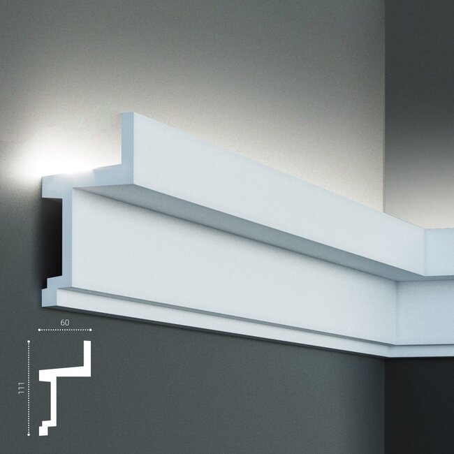 Tesori Polyurethane LED moulding for indirect lighting, KF705 (111 x 60 mm), length 2 m