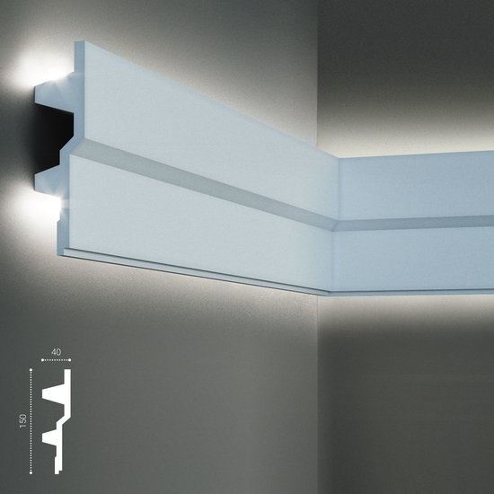 Tesori Polyurethaan - LED sierlijst voor indirecte verlichting, KF709 (150 x 40 mm), lengte 2 m