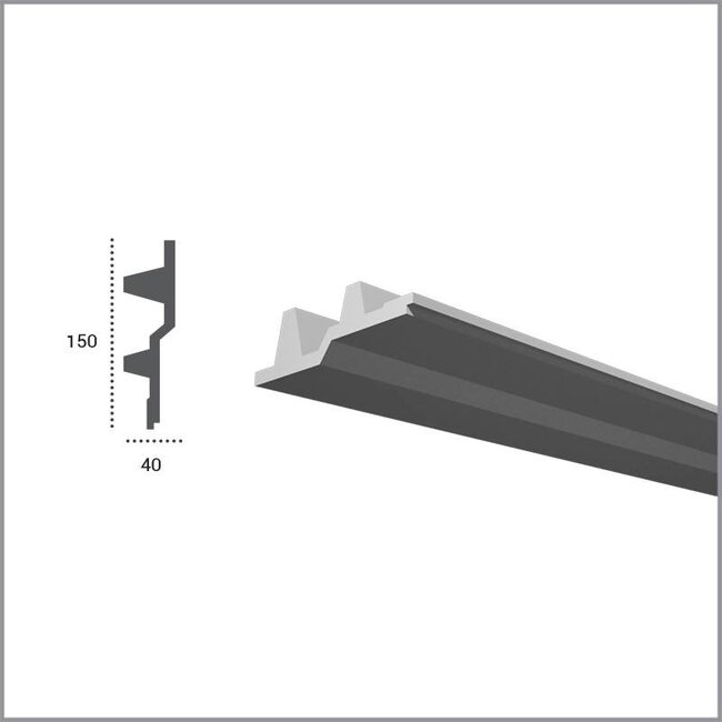 Tesori Polyurethane LED moulding for indirect lighting, KF709 (150 x 40 mm), length 2 m